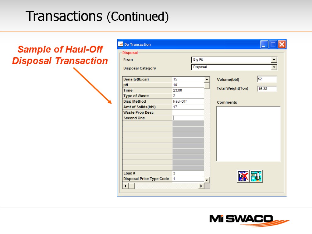 Sample of Haul-Off Disposal Transaction Transactions (Continued)